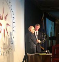 The Honorable John McLaughlin, chairman of the board, CIA Officers Memorial Foundation (left) and UT System Chancellor William H. McRaven (right). McRaven was named the recipient of the 2016 Richard M. Helms Award. 