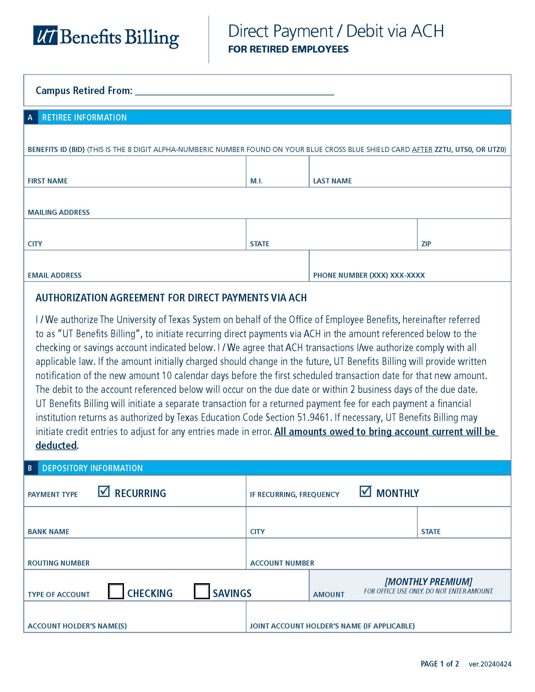 Direct Payment/Debit Authorization Agreement