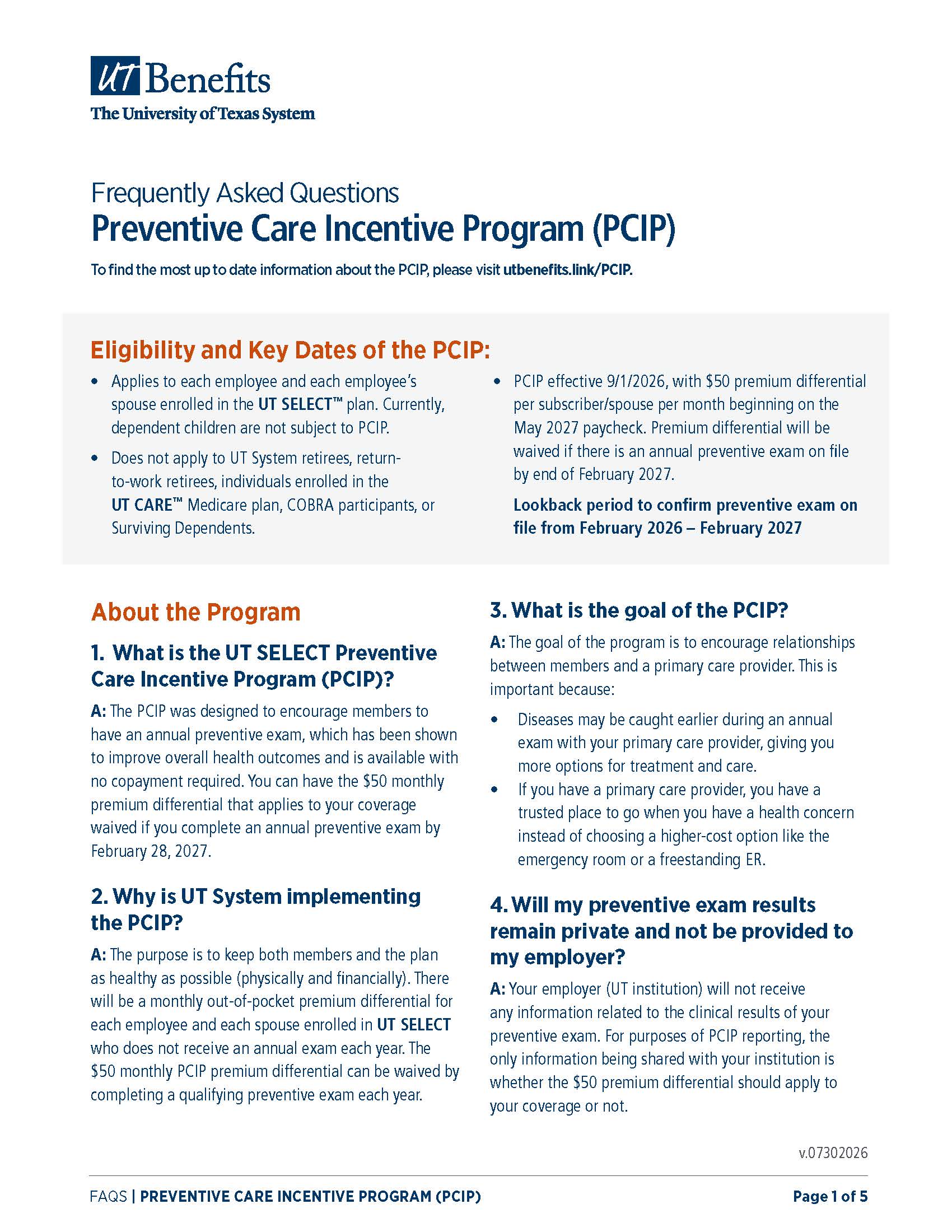 Image showing page 1 of the PCIP FAQ document
