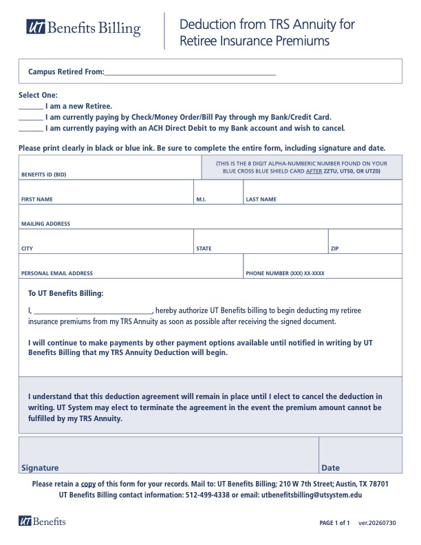 TRS Annuity Deduction form