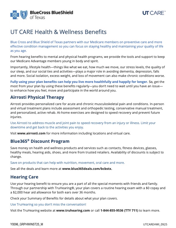 UT CARE Health & Wellness Benefits cover