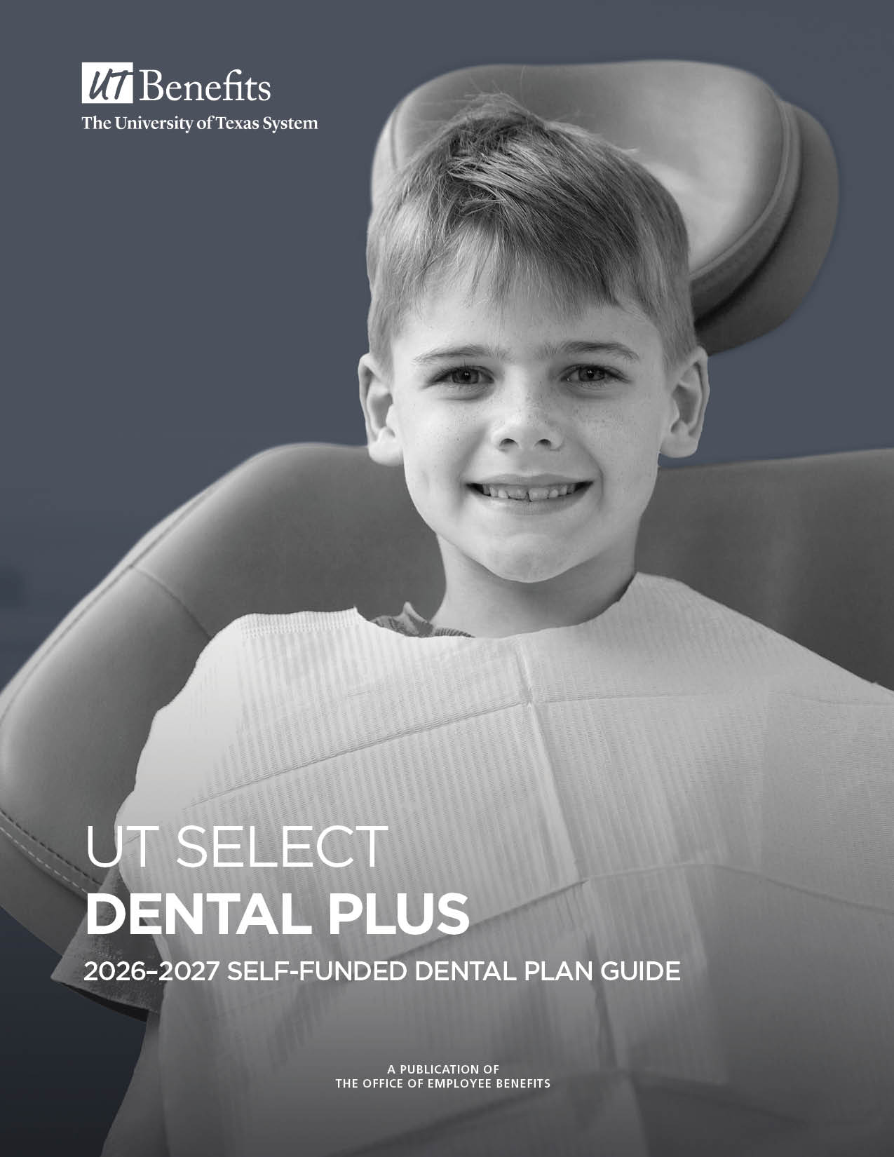 UT SELECT Dental Plus plan guide cover with boy in a dentist chair