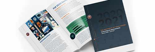 Cover and spread design from the report Confronting the Global Pandemic