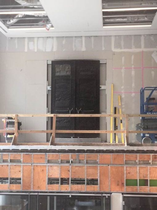 The Littlefield Doors carefully installed in the new building.