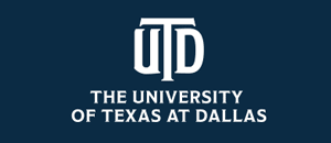 UT Dallas logo over a dark blue background