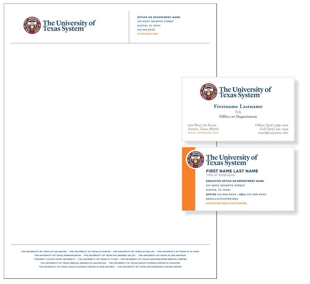 Composite image showing a letterhead and two business cards examples