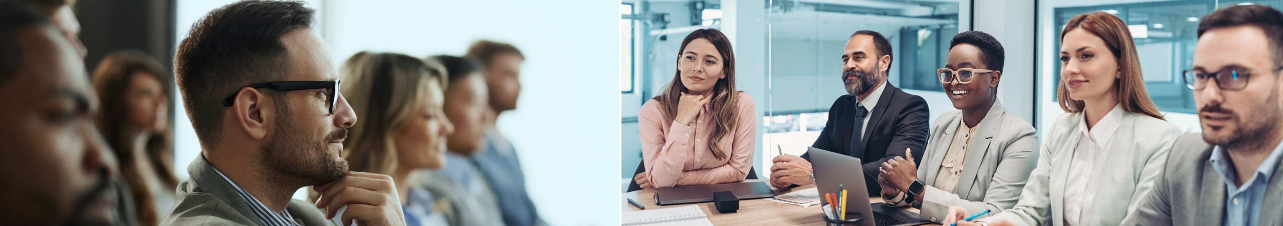 Collage of two images, both showing attendees at a conference in a crowd