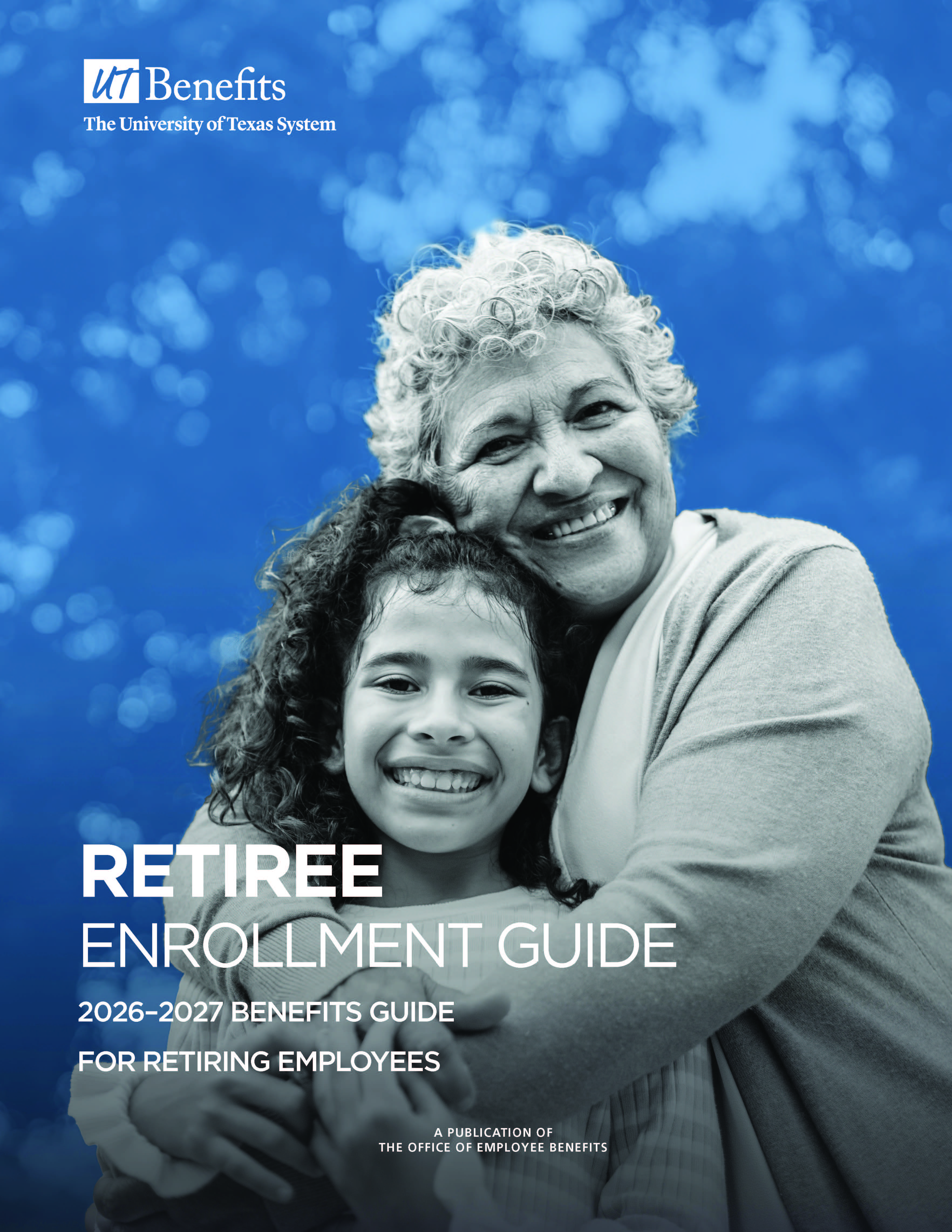 Cover of the Retiree Enrollment guide with a senior woman hugging a grandchild