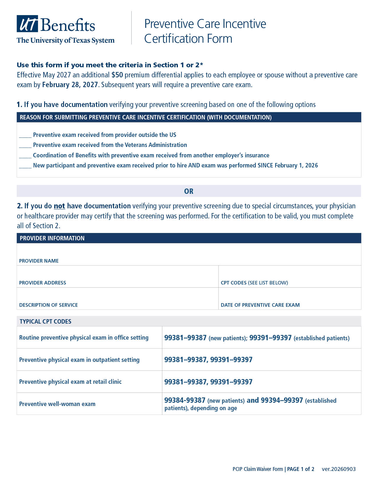 Preventive Care Incentive Certification Form Page 1