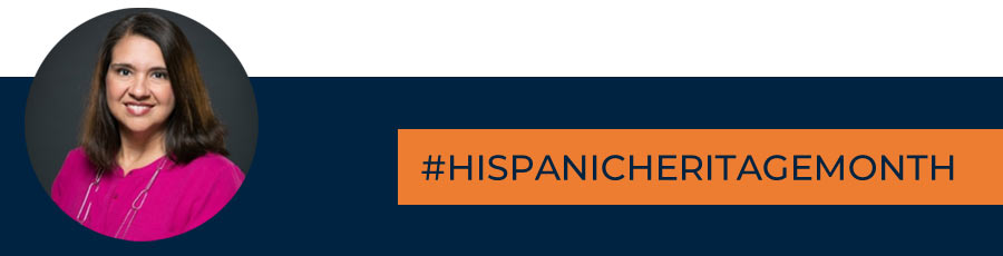 profile header with a photo of Melissa Villarreal Garcia with text on image: #HispanicHeritageMonth