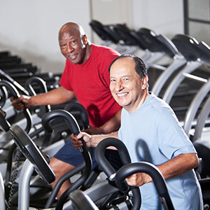Two men exercising.