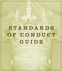Cover of the guide, features a paired opaque image of a pillar top, and the text on the image: Stands of Conduct Guide