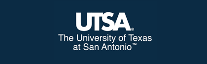 UT San Antonio logo over a dark blue background
