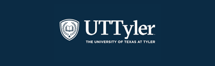 UT Tyler logo over a dark blue background