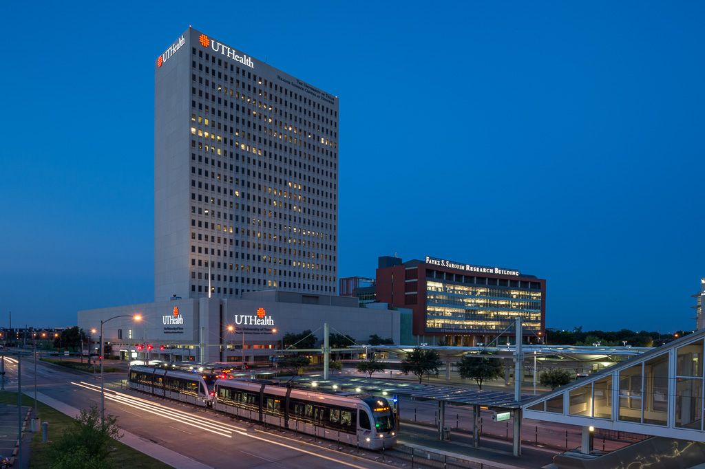 UT Health Houston buildings at night  in Houston