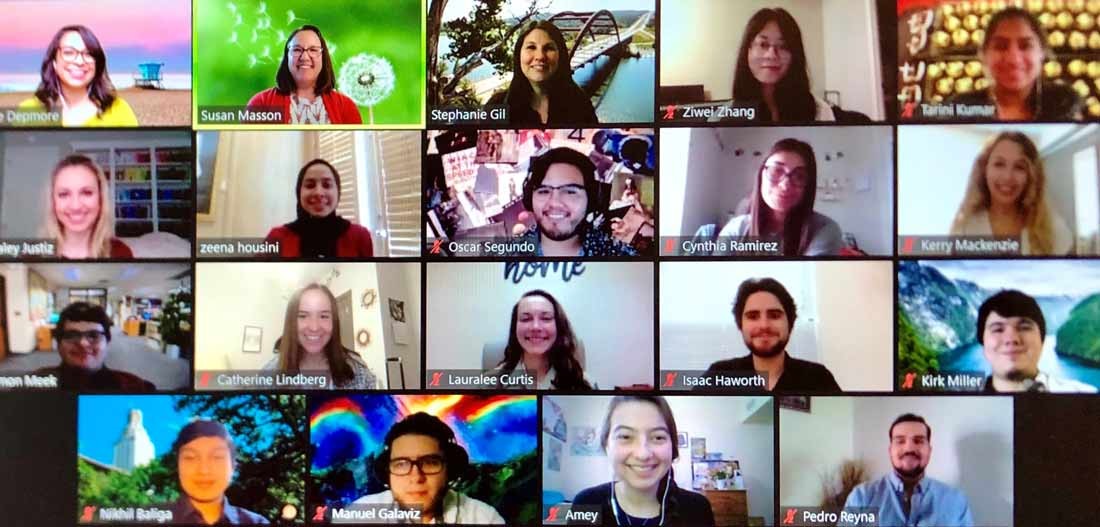 the 2020 summer interns participating in a zoom call with Susan mason