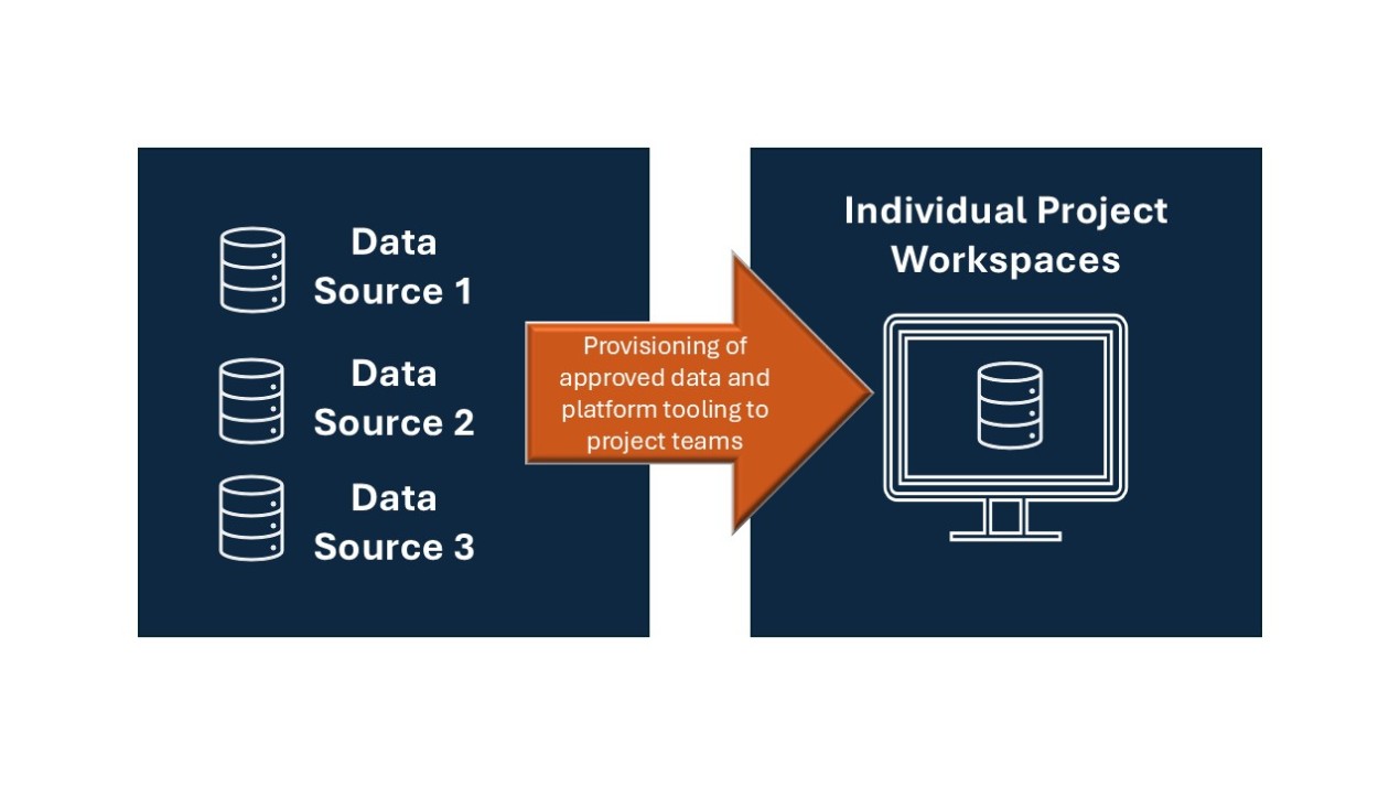 Graphic showing data sources to individual project workspaces