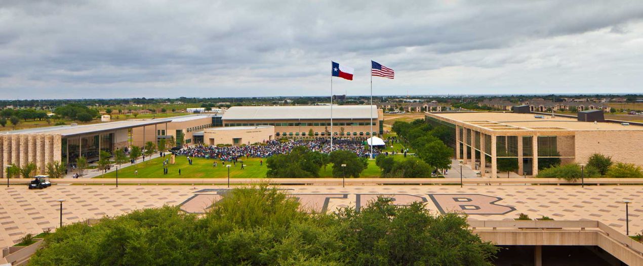 Far away and up view of the UT PB commons