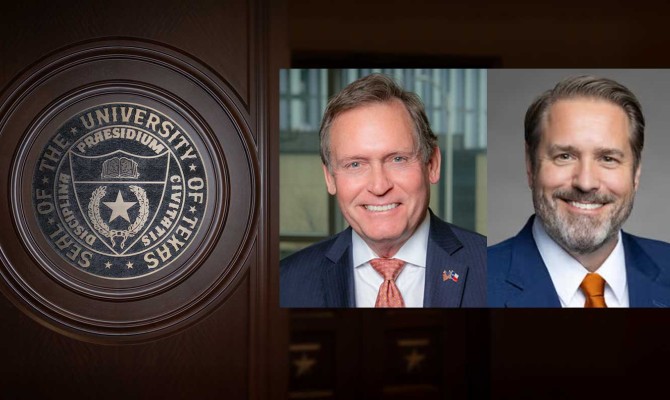 Board of Regents Seal and headshot with John M. Zerwas and James E. Davis