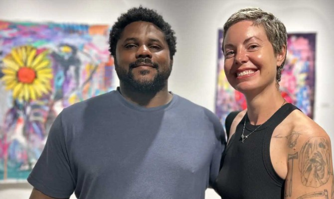 Baron Batch and his Fiancé, Lauren, at his gallery on UTPB's campus. 