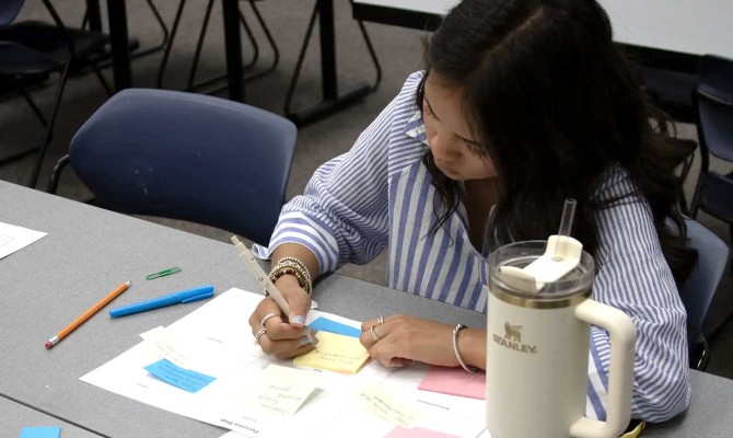 UTPB Student working on projects in a graphic design class.