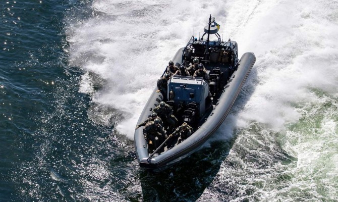 Military fast boat on the water