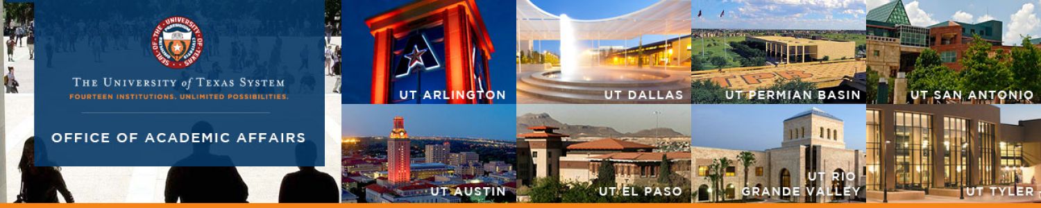 The University of Texas System, Office of Academic Affairs. Photo montage of the 8 academic institutions.