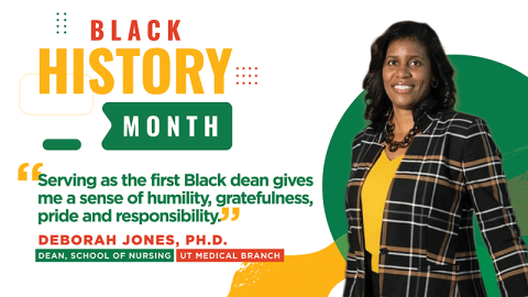 Profile photo of Dr. Jones on a graphic with text: "Black History Month"