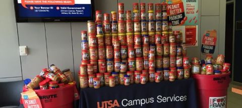 For the past two years, UTSA’s Campus Services team has accepted peanut butter as a form of payment for certain times of parking tickets. The peanut butter is then donated to the San Antonio Food Bank.