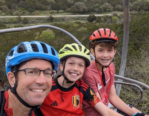 Kris Kwolek, UT System's associate general counsel in the Office of General Counsel, out for a bike ride with his sons.