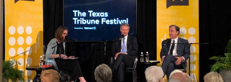 Kris Boyd talking with University of Texas System Chancellor James B. Milliken and Chancellor of The Texas A&M University System, John Sharp